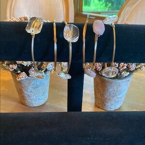 Ann Taylor Gold Bangles with Clear and Pink Stones